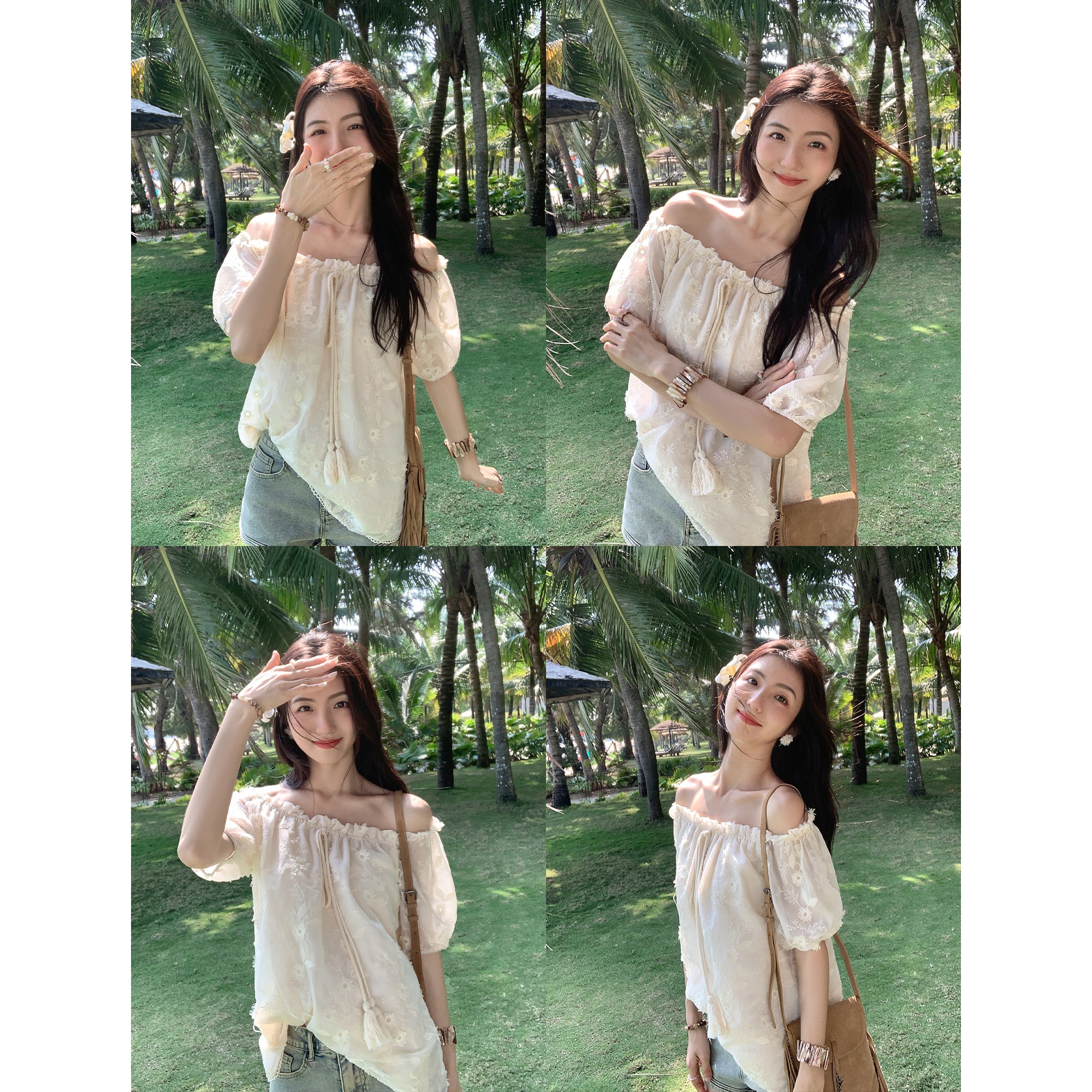 マルバンテンセルレース刺繍半袖シャツレディースルーズオフショルダーシフォンシャツショルダーシャツデリケートシャツ マルバンテンセルレース刺繍半袖シャツレディースルーズオフショルダーシフォンシャツショルダーシャツデリケートシャツ