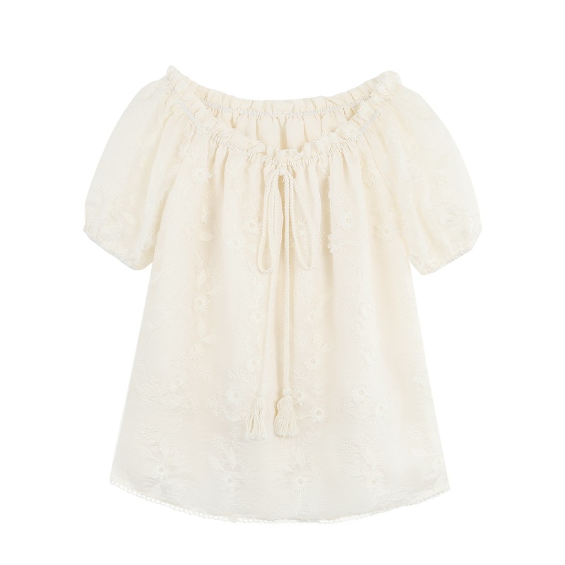 マルバンテンセルレース刺繍半袖シャツレディースルーズオフショルダーシフォンシャツショルダーシャツデリケートシャツ マルバンテンセルレース刺繍半袖シャツレディースルーズオフショルダーシフォンシャツショルダーシャツデリケートシャツ