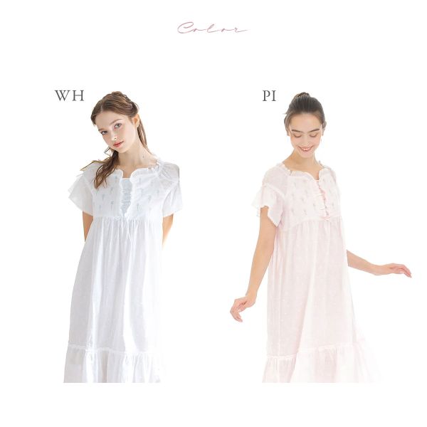 ナルエー パジャマ コットンカットドビーローズ刺繍ドレス ルーム