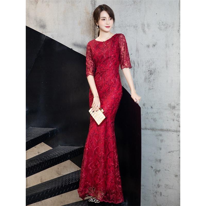 ドレス 大人 ピアノ 発表会 ロングドレス マーメイドライン 演奏会 結婚式 母親 パーティードレス ワンピース フォーマルドレス イブニングドレス