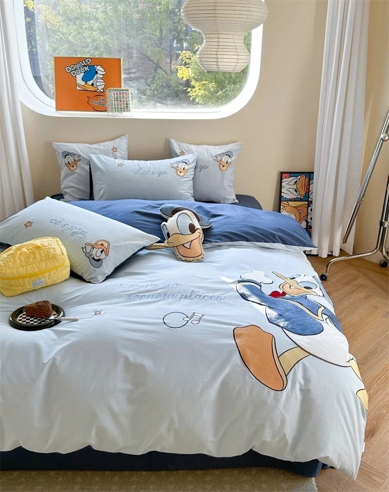 [3日出荷]肌に優しい子供用裸寝シーツコットン掛け布団カバー子供用ホームテキスタイル寝具のかわいいコットン4点セット