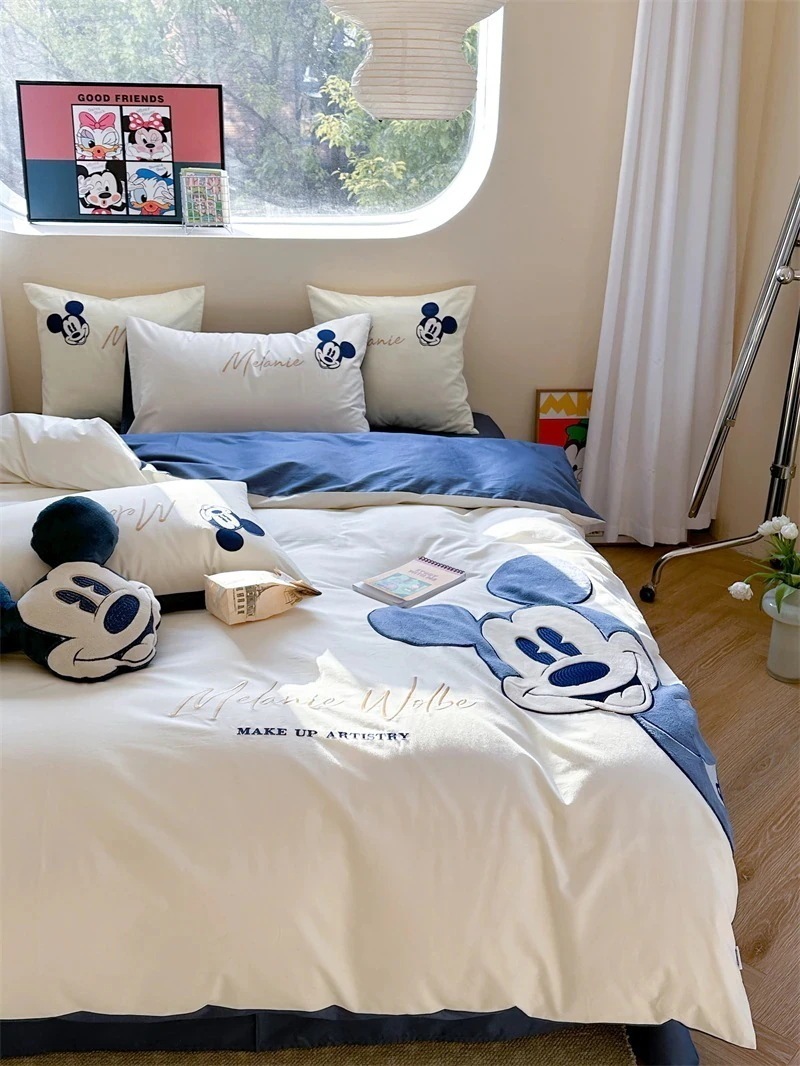 [3日出荷]肌に優しい子供用裸寝シーツコットン掛け布団カバー子供用ホームテキスタイル寝具のかわいいコットン4点セット