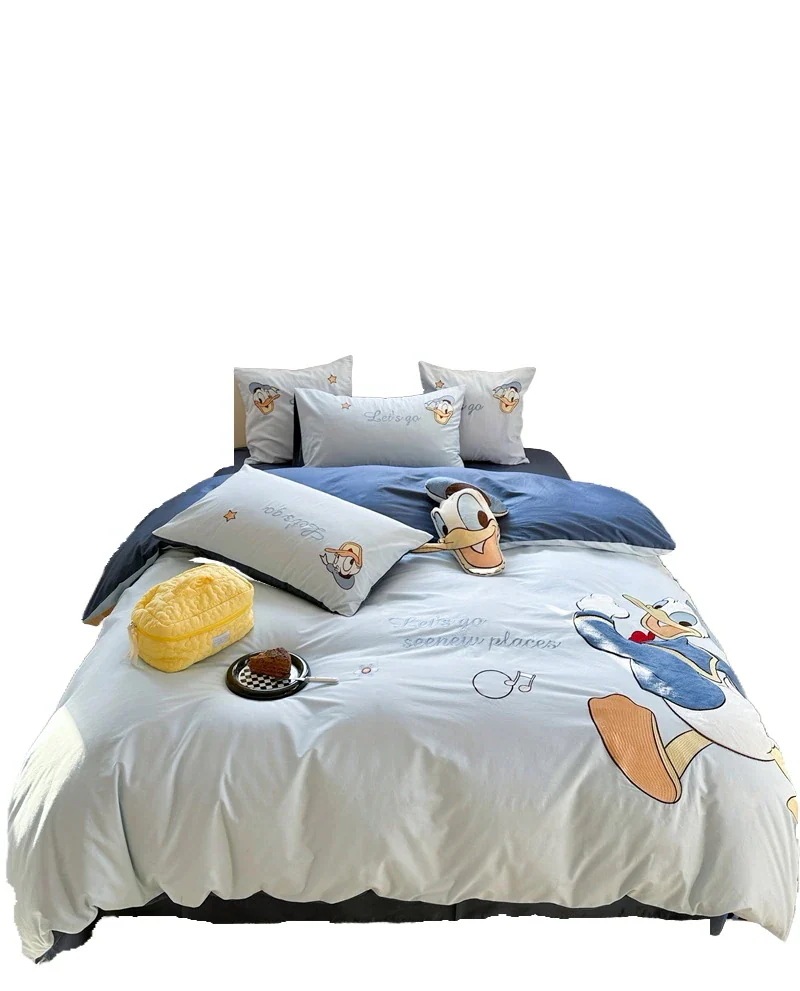 [3日出荷]肌に優しい子供用裸寝シーツコットン掛け布団カバー子供用ホームテキスタイル寝具のかわいいコットン4点セット