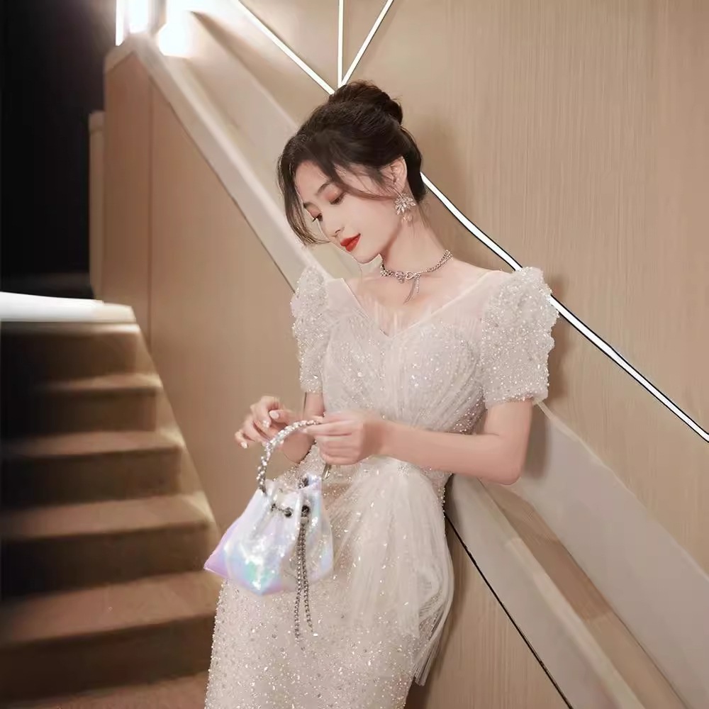 【急速出荷!】フィッシュテールのイブニングドレス ンピース ロング 入学式 宴会 結婚式 ドレス パーティードレス お呼ばれ 披露宴