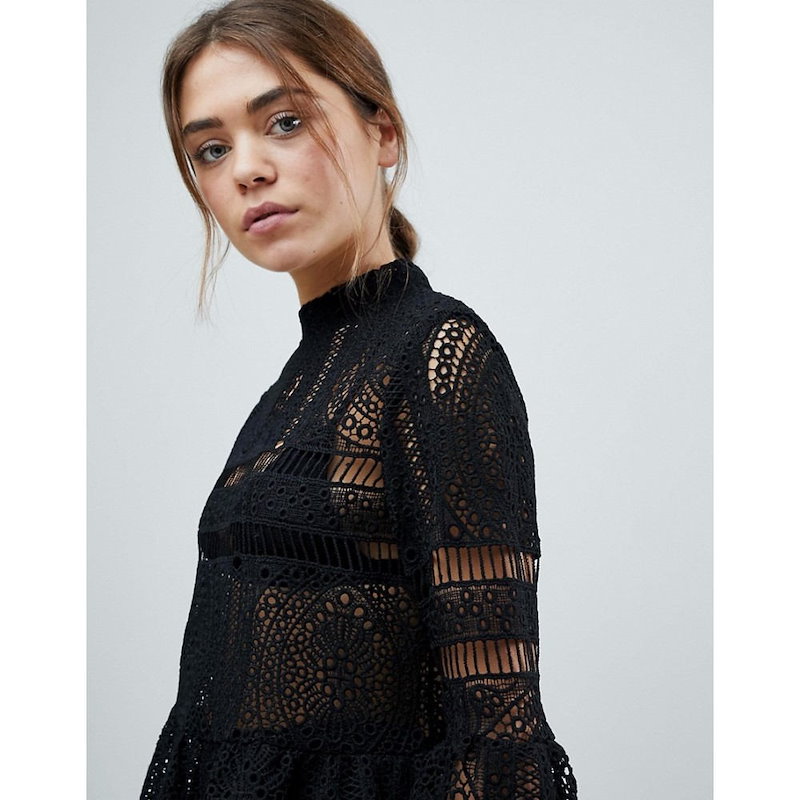 ブーフー レディース トップス【Boohoo Crochet Lace Peplum Bell Sleeve Top】Black ブーフー レディース トップス【Boohoo Crochet Lace Peplum Bell Sleeve Top】Black