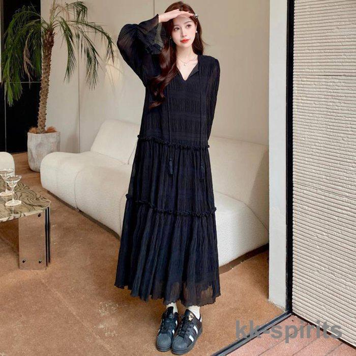 ワンピース レディース Vネック ロングワンピース フレア袖 ワンピース 秋冬 春 長袖 ブラック きれいめ ワンピース レディース Vネック ロングワンピース フレア袖 ワンピース 秋冬 春 長袖 ブラック きれいめ