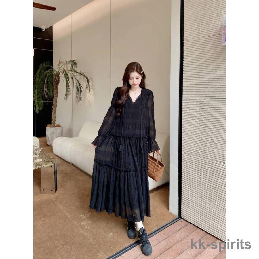 ワンピース レディース Vネック ロングワンピース フレア袖 ワンピース 秋冬 春 長袖 ブラック きれいめ ワンピース レディース Vネック ロングワンピース フレア袖 ワンピース 秋冬 春 長袖 ブラック きれいめ