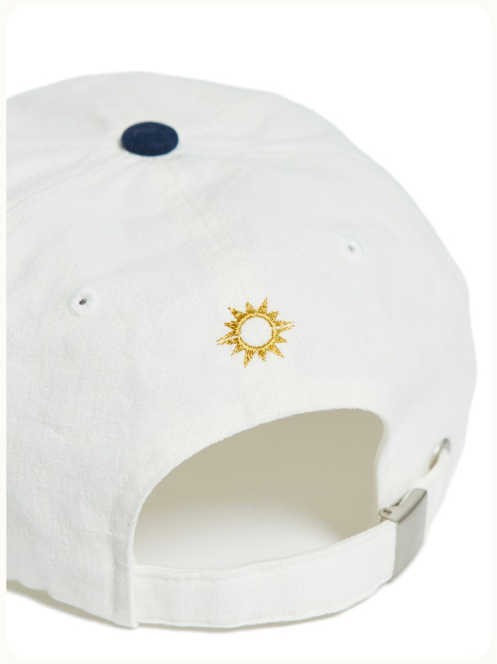 HELLO SUNRISE Washed HS Arch Logo 6Panel Cap Off White&Navy