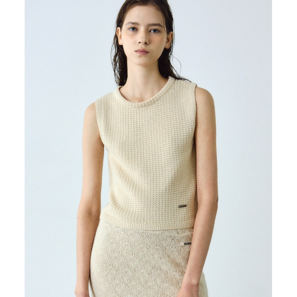 ニック&ニコールワッフルニットノースリーブ_ライトベージュ ニック&ニコールワッフルニットノースリーブ_ライトベージュ