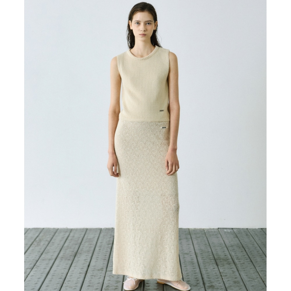 ニック&ニコールワッフルニットノースリーブ_ライトベージュ ニック&ニコールワッフルニットノースリーブ_ライトベージュ