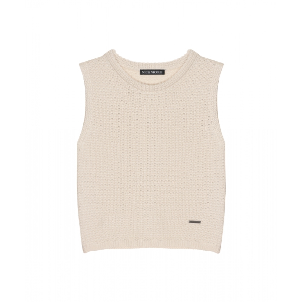 ニック&ニコールワッフルニットノースリーブ_ライトベージュ ニック&ニコールワッフルニットノースリーブ_ライトベージュ