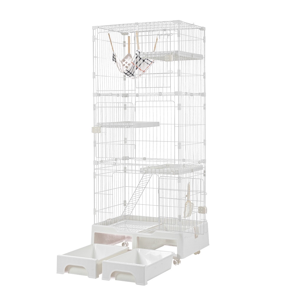 猫 ケージ トイレ付 ハンモック付 収納型 キャットケージ 3段 1段2段可能 キャスター付 キャットハウス 【ホワイト】 猫 ケージ トイレ付 ハンモック付 収納型 キャットケージ 3段 1段2段可能 キャスター付 キャットハウス 【ホワイト】