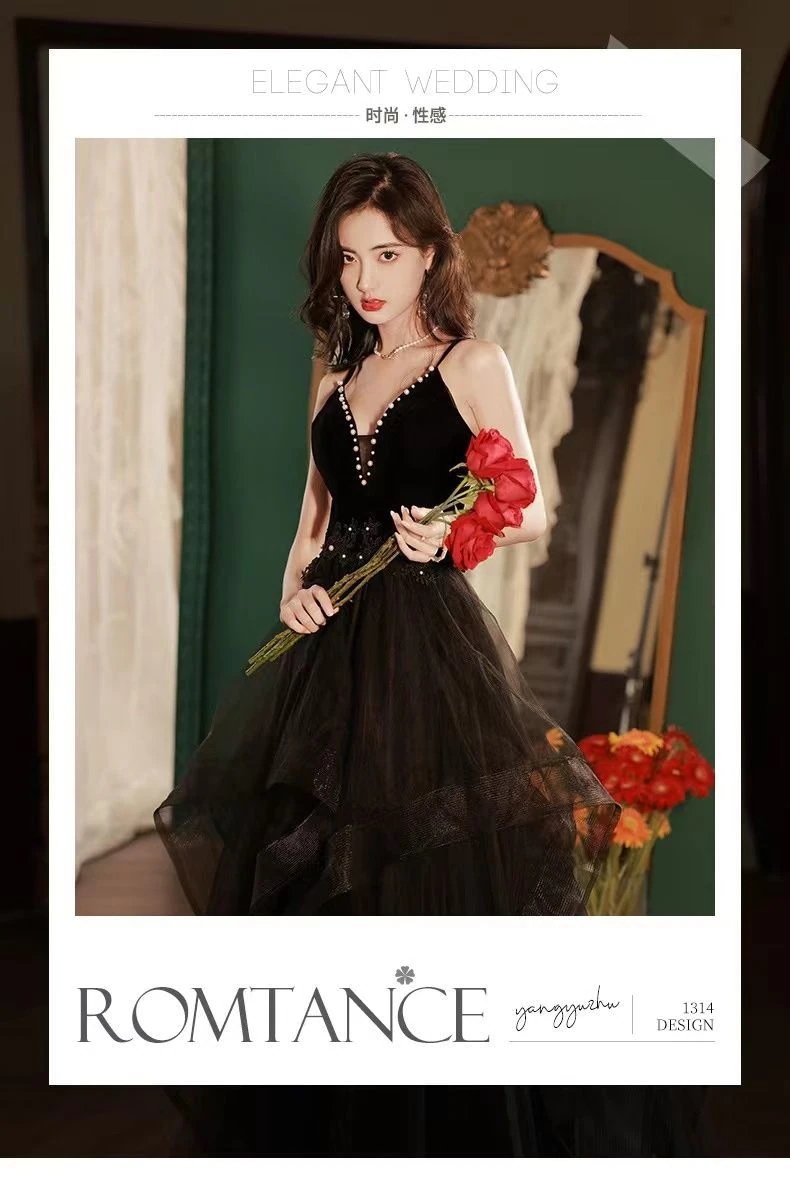 黒のホルタードレス 2025新しい宴会ドレス 年次総会気質ハイエンドの光豪華なドレス ドレスのバットミツバシニアセンス パーティードレス キャバドレス ウェディングドレス