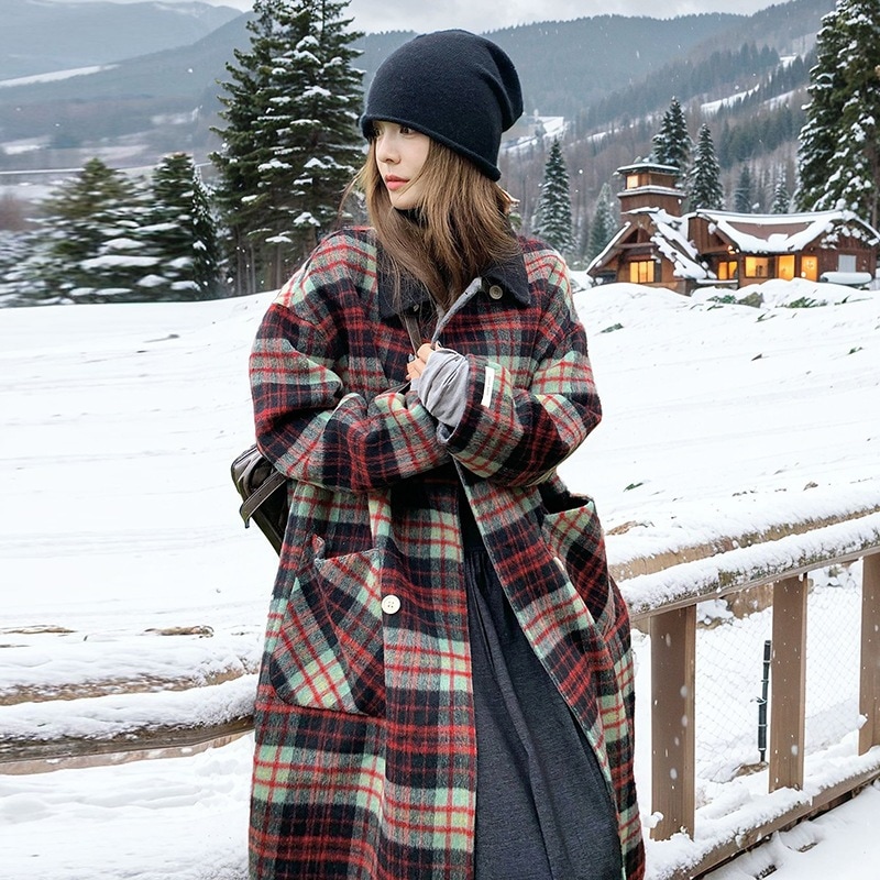 レトロチェック両面ツイードカシミヤコート2024新気質ブリティッシュスタイルロング厚手ツイードジャケット レトロチェック両面ツイードカシミヤコート2024新気質ブリティッシュスタイルロング厚手ツイードジャケット