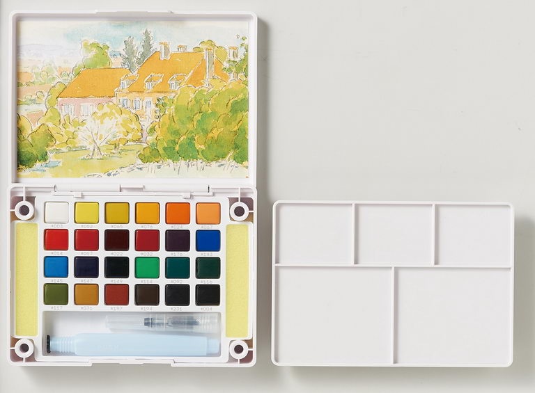 まとめ買い）サクラクレパス 固形水彩絵の具 プチカラー 水筆入り18色