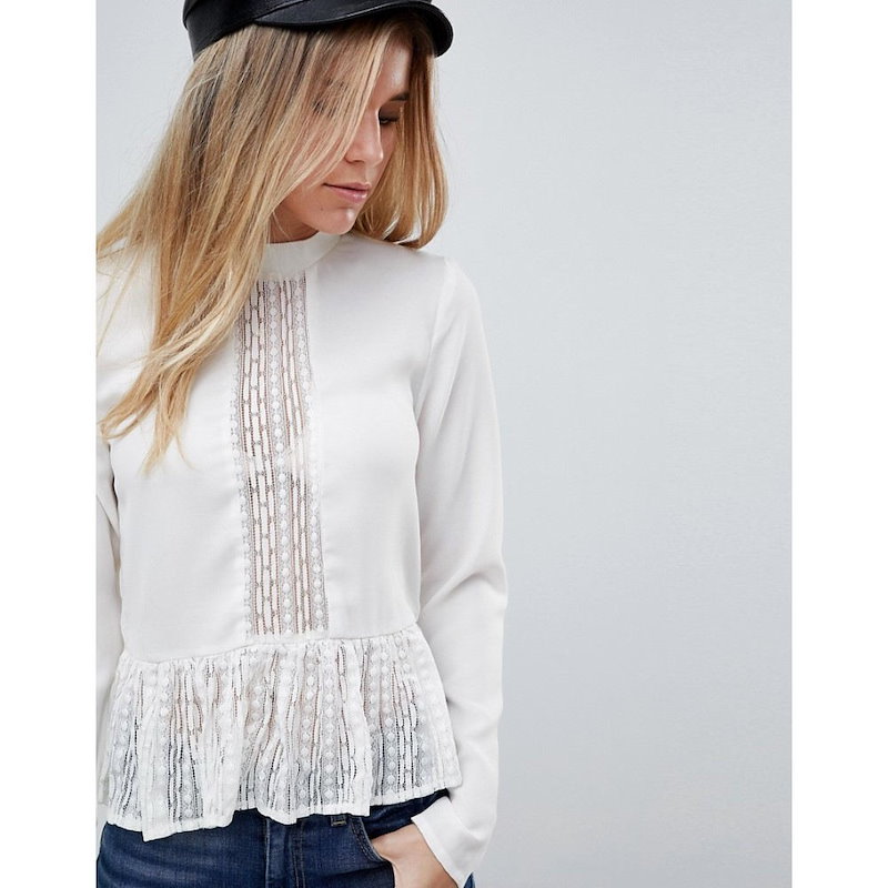 ファーストアンドアイ レディース トップス【First & I Lace Panel Peplum Top】Cream ファーストアンドアイ レディース トップス【First & I Lace Panel Peplum Top】Cream