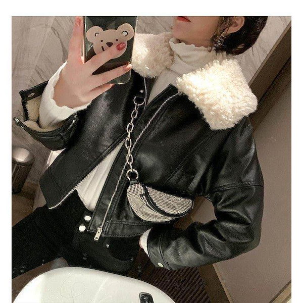 ボアレザーライダースジャケット Qoo10] 2025レザージャケット 裏ボア レディ