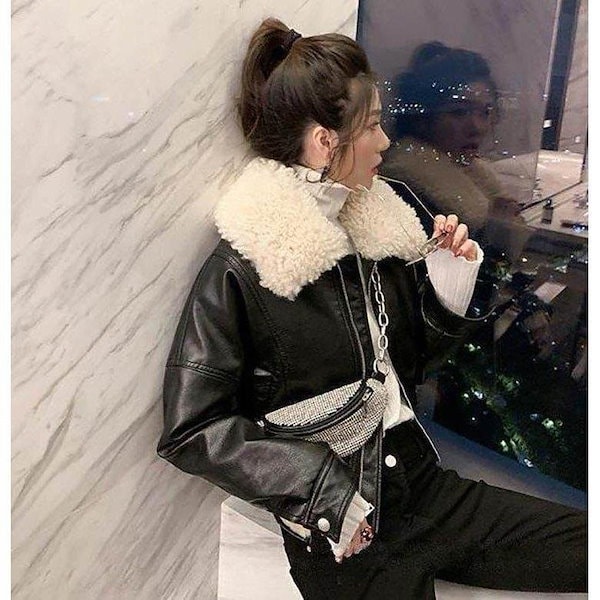 Qoo10] 2025レザージャケット 裏ボア レディ