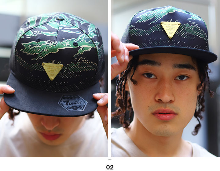 7union キャップ レディース 全2色 帽子 深め おしゃれ かわいい 金プレート バイカラー 切り替え 迷彩柄 タイガーカモ 日除け