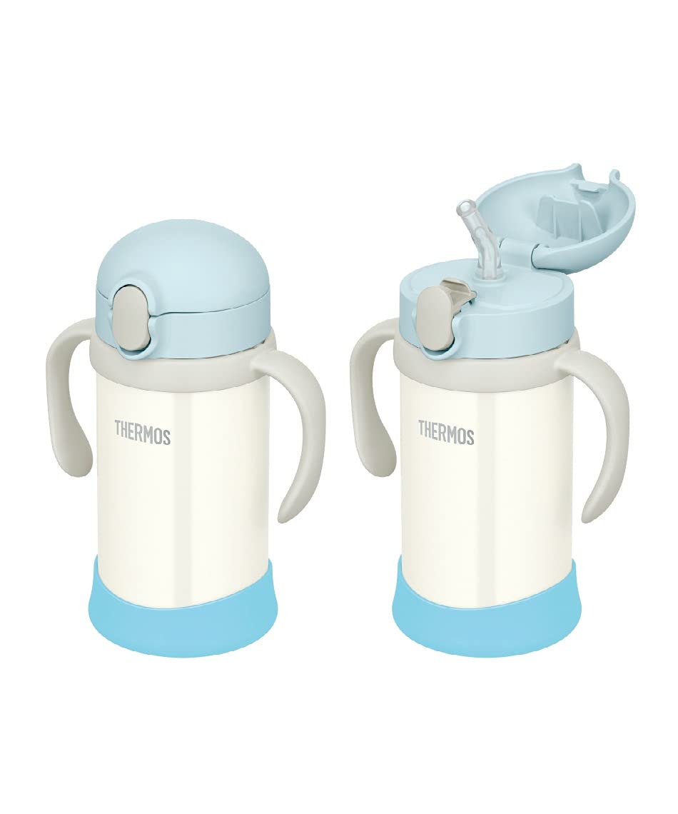 【全国送料無料】 サーモス(THERMOS) まほうびんのベビーストローマグ FJL-350 ブルーホワイト (BLWH) 350ml 水筒 子供 ステンレス製魔法びん構造 スペアストローセット付き