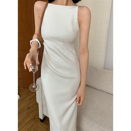 【取寄：納期2週間】ロングワンピース 大きいサイズ ノースリーブ 夏服 ロングスカート ハイウエスト シンプル