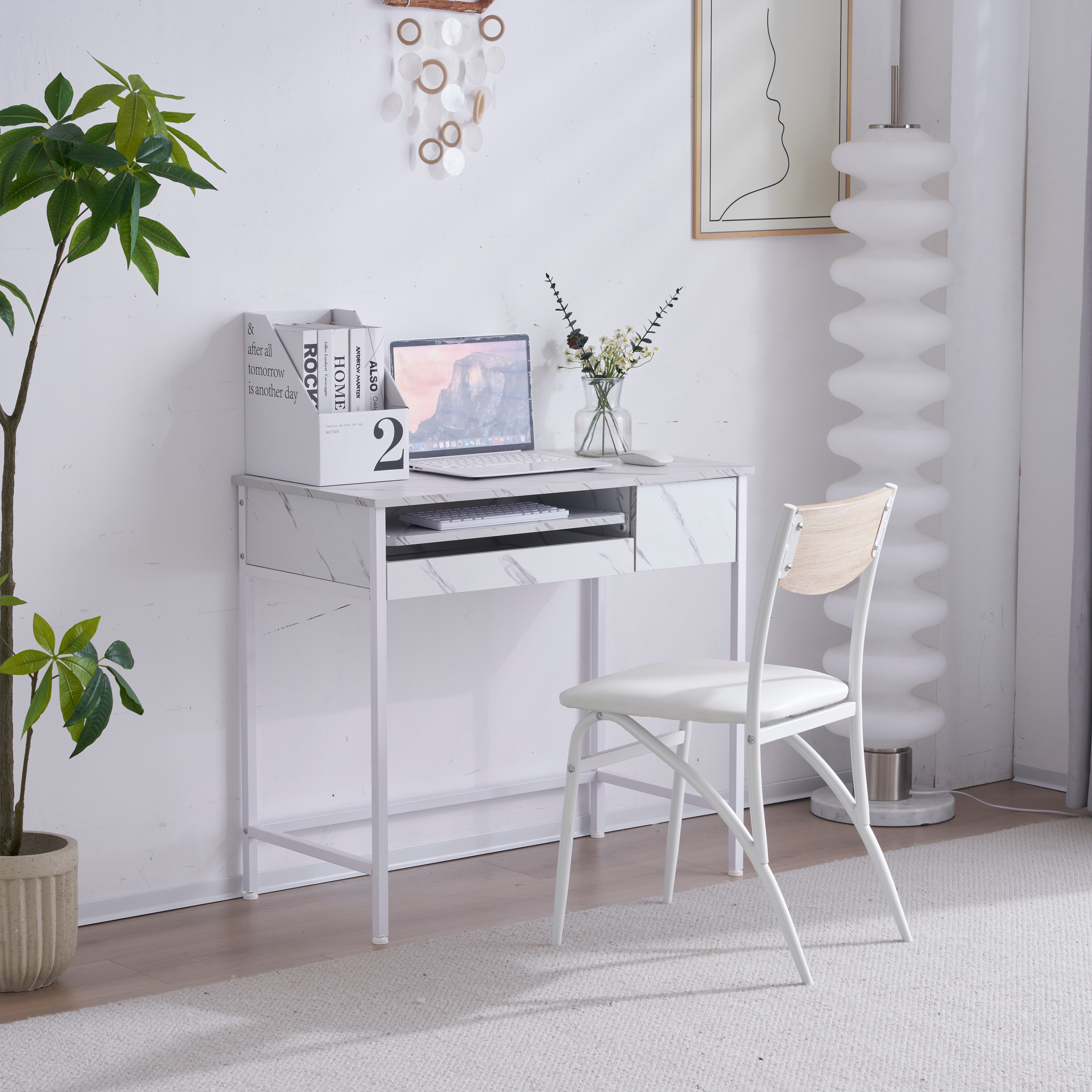 パソコンデスク 引き出し付き 収納台 pcデスク 机 大理石柄 おしゃれ キーボード付 ミシン台 学習机 勉強机 新作 China WhiteGGSP235