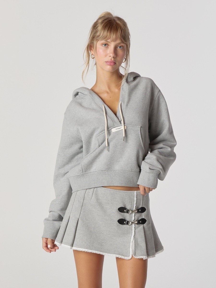 【GLOWNY】 CIAO V CUT HOODIE : GRAY 【GLOWNY】 CIAO V CUT HOODIE : GRAY