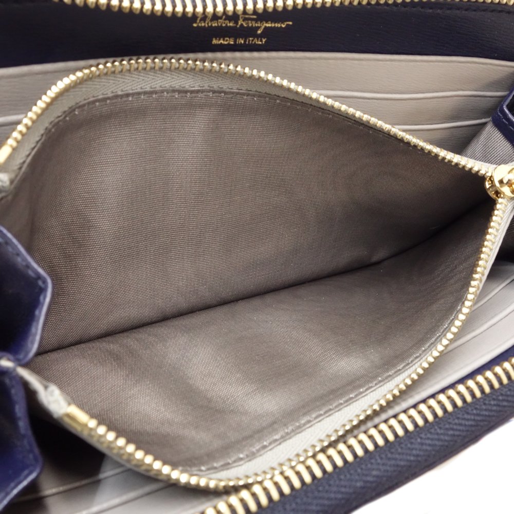 ラウンドファスナー ガンチョシティ 長財布 レザー ネイビー / 083468【中古】