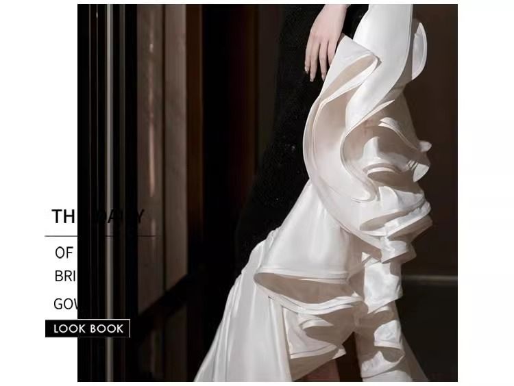 波状テールスカートドレスブライダルバンケットレトロイブニングドレス気質ドレス 波状テールスカートドレスブライダルバンケットレトロイブニングドレス気質ドレス