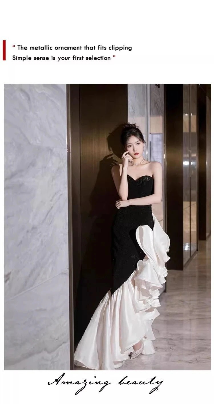 波状テールスカートドレスブライダルバンケットレトロイブニングドレス気質ドレス 波状テールスカートドレスブライダルバンケットレトロイブニングドレス気質ドレス