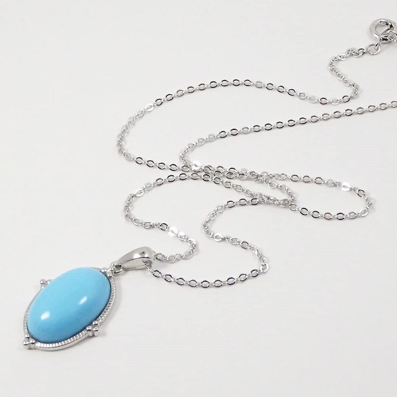 天然ターコイズ （トルコ石） ペンダント ネックレス オーバルタイプ一粒ストーン 【誕生石12月】 14218