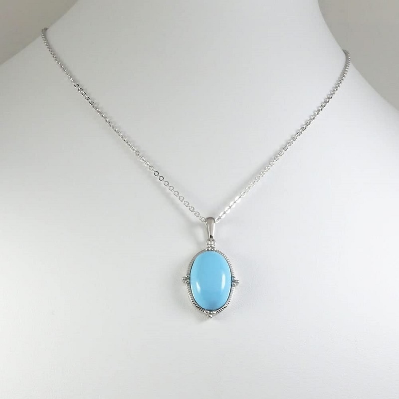 天然ターコイズ （トルコ石） ペンダント ネックレス オーバルタイプ一粒ストーン 【誕生石12月】 14218