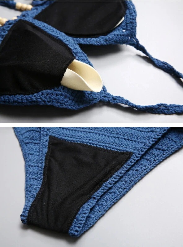 039017 上下２点セット タッセル セクシービキニ かき編み ハンドメイド 素材にこだわった一着オシャレ ニット 水着 ブラジリアン レディース水着 ビキニ 欧米人気 セレブ愛用 海 旅行 新