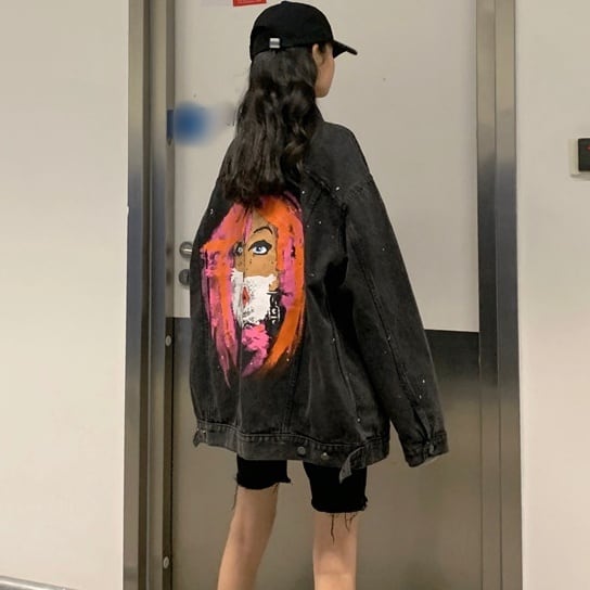 レディース アウター ジャケット デニムジャケット Gジャン バックプリント グラフィックペイント レディース アウター ジャケット デニムジャケット Gジャン バックプリント グラフィックペイント