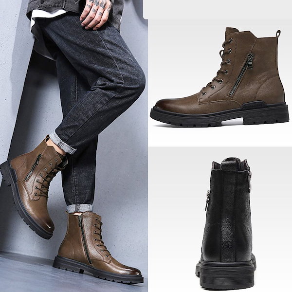 Qoo10] ブーツ メンズ ハイカットレザーブーツ