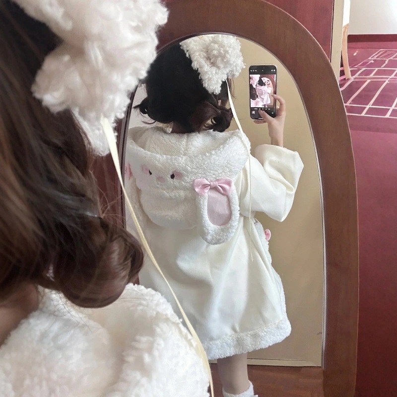 Lolita冬ベルベット保温コートロリータゆるいかわいいウサギ耳綿服ベルベット犬甘いコート Lolita冬ベルベット保温コートロリータゆるいかわいいウサギ耳綿服ベルベット犬甘いコート