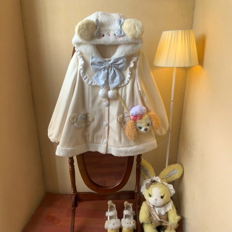 Lolita冬ベルベット保温コートロリータゆるいかわいいウサギ耳綿服ベルベット犬甘いコート Lolita冬ベルベット保温コートロリータゆるいかわいいウサギ耳綿服ベルベット犬甘いコート