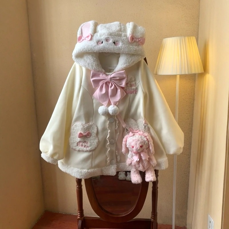 Lolita冬ベルベット保温コートロリータゆるいかわいいウサギ耳綿服ベルベット犬甘いコート Lolita冬ベルベット保温コートロリータゆるいかわいいウサギ耳綿服ベルベット犬甘いコート
