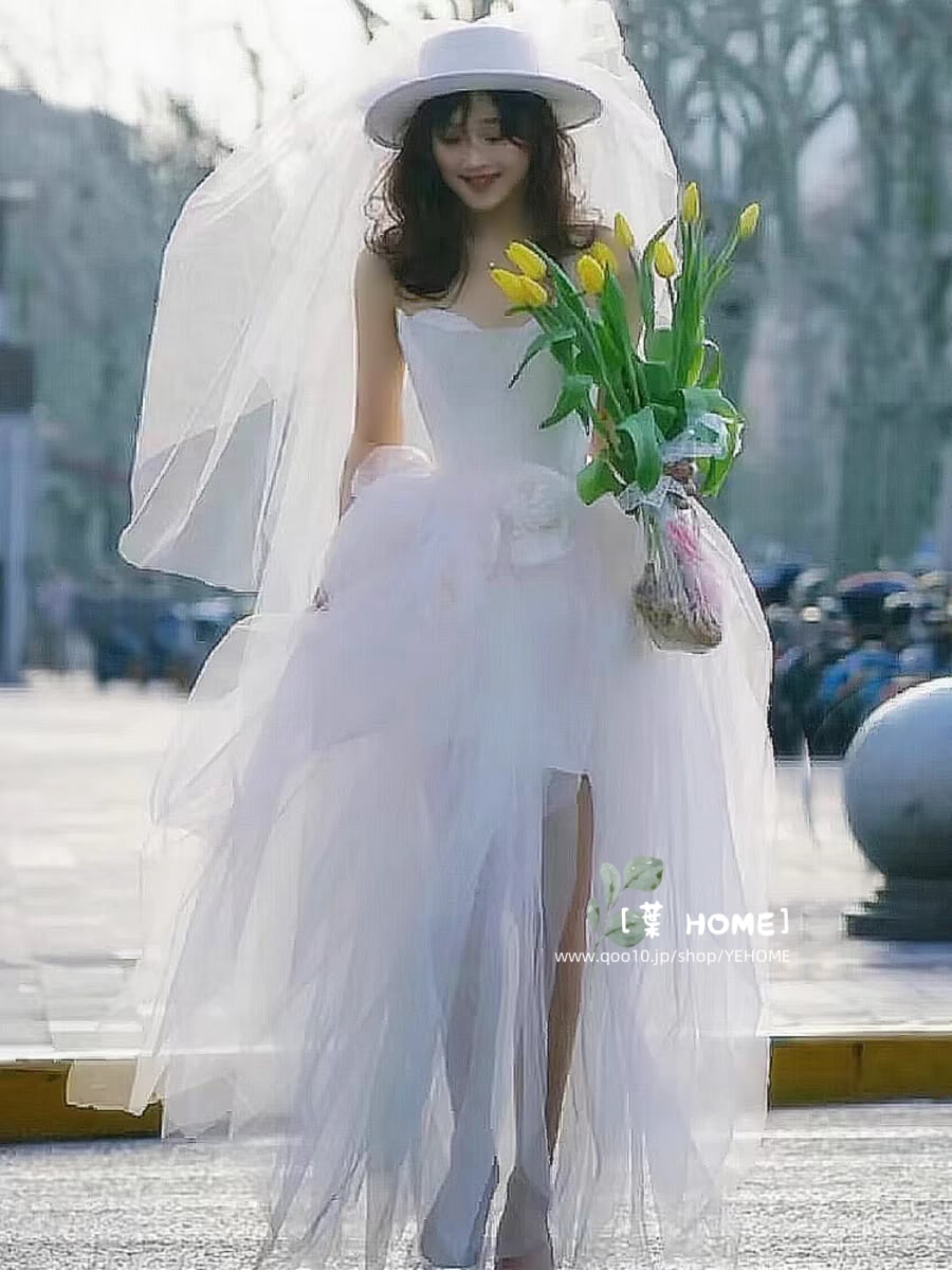 森系 パーティードレス ウェディングドレス 立体花 花嫁ロングドレス 結婚式 二次会 エレガント お呼ばれ 挙式 簡約 姫系発表会 コンサート 韓国ファッション ポンポンスカート