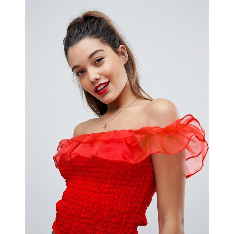 エイソス レディース トップス【ASOS Shirred Ruffle Bandeau Top】Red エイソス レディース トップス【ASOS Shirred Ruffle Bandeau Top】Red