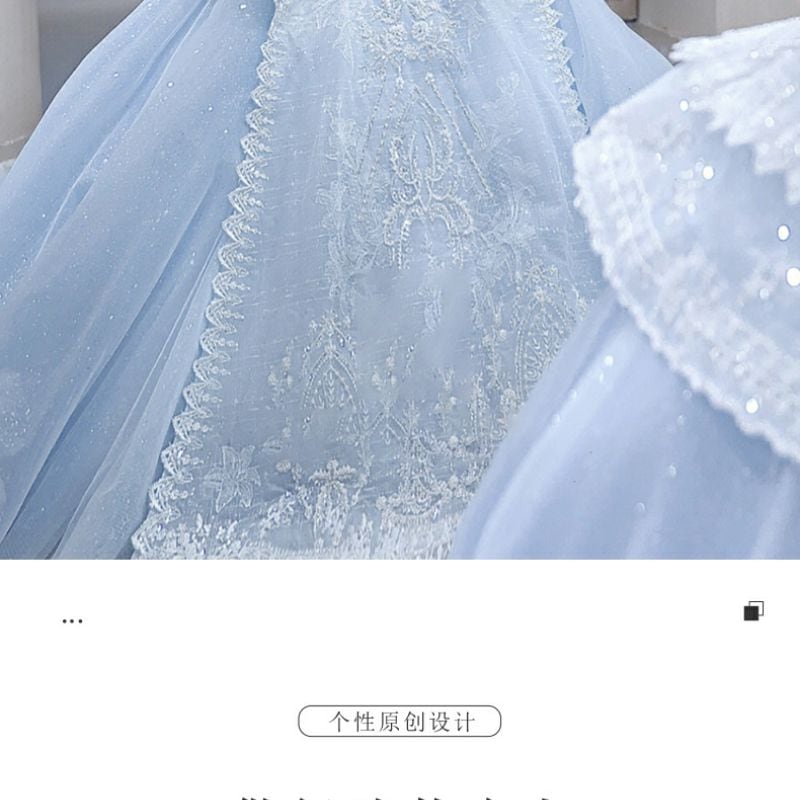 ウェディングドレス 2024 花嫁 パフスリーブ リトルメインベール ウィンターブルー