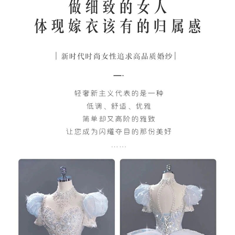 ウェディングドレス 2024 花嫁 パフスリーブ リトルメインベール ウィンターブルー
