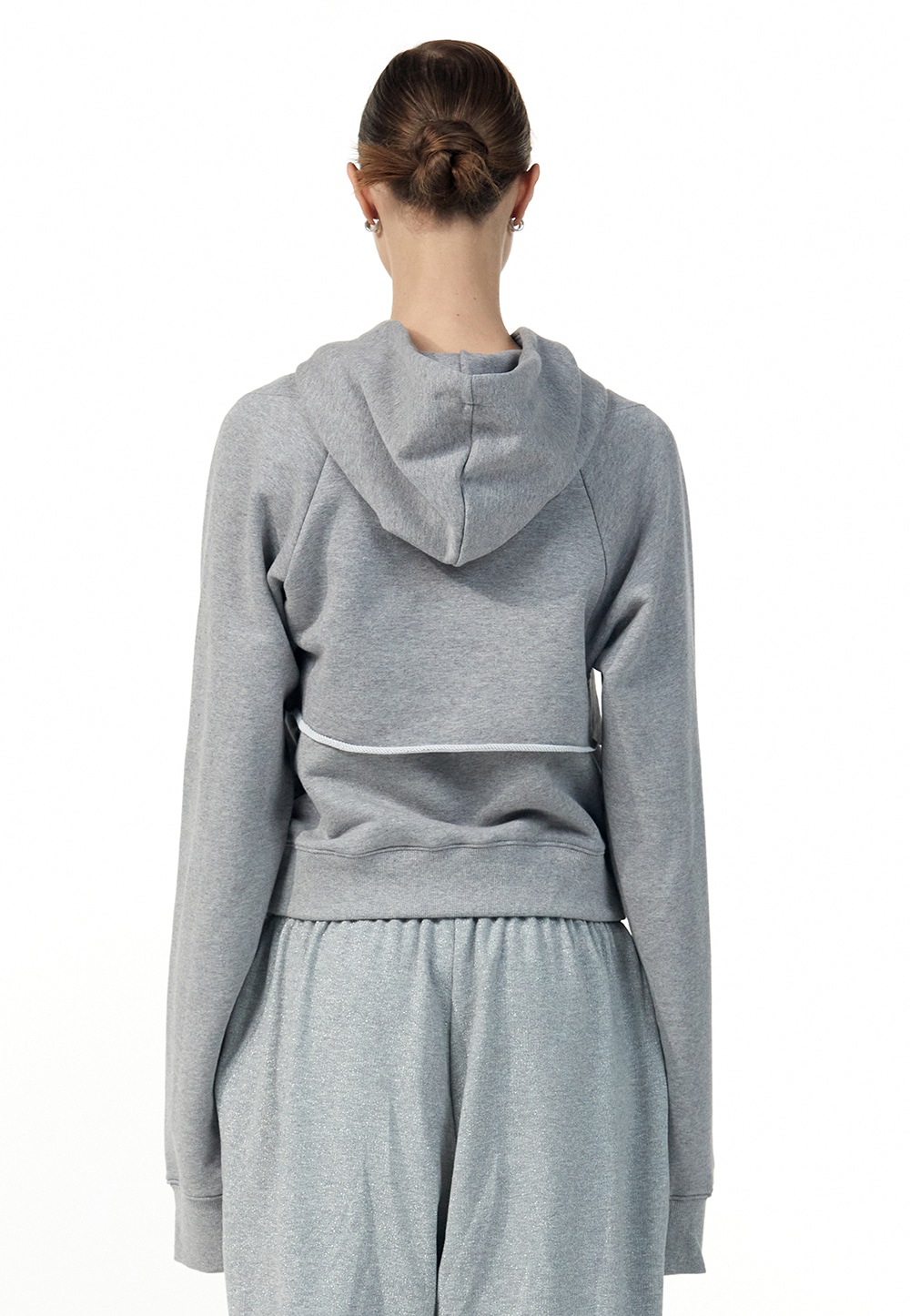 【WOOALONG】 HOOD BOLERO SET-UP : MELANGE GREY 【WOOALONG】 HOOD BOLERO SET-UP : MELANGE GREY