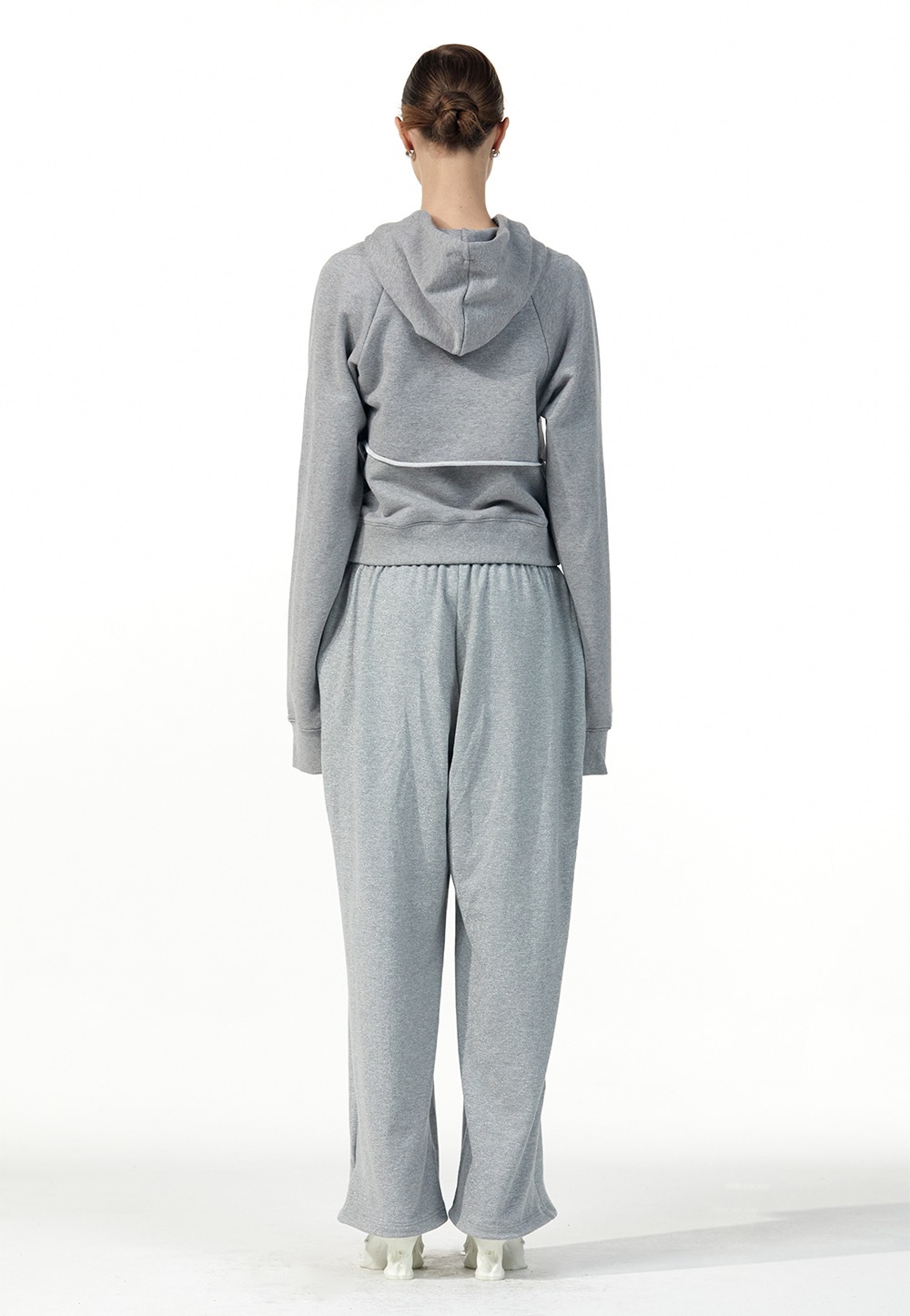 【WOOALONG】 HOOD BOLERO SET-UP : MELANGE GREY 【WOOALONG】 HOOD BOLERO SET-UP : MELANGE GREY