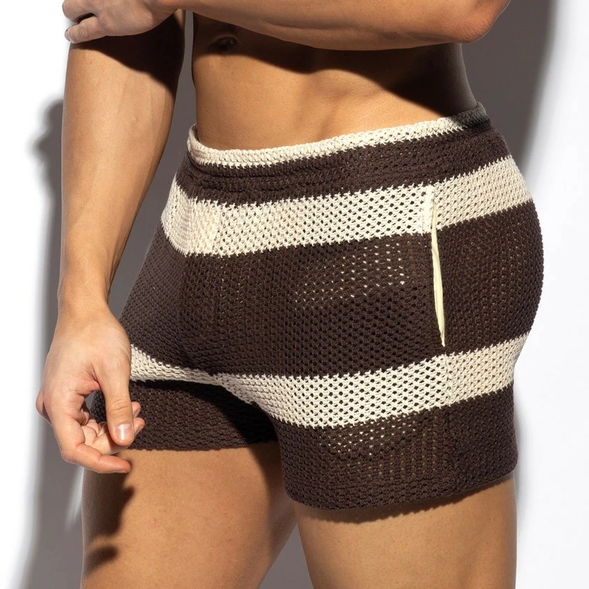 EScollection/イーエス・コレクション CROCHET CHOCO SHORTS ボーダー 編み生地  ショートパンツ　短パン　メンズ　ボトムス　ファッション　部屋着 コットン EScollection/イーエス・コレクション CROCHET CHOCO SHORTS ボーダー