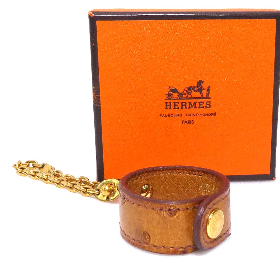 エルメス HERMES グローブホルダー オーストリッチ/メタル ブラウン ユニセックス h30701a