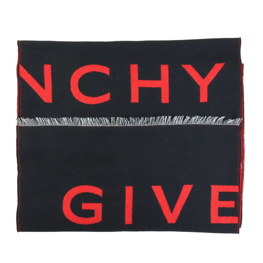 ジバンシィ GIVENCHY マフラー ウール/シルク ブラック×レッド ユニ