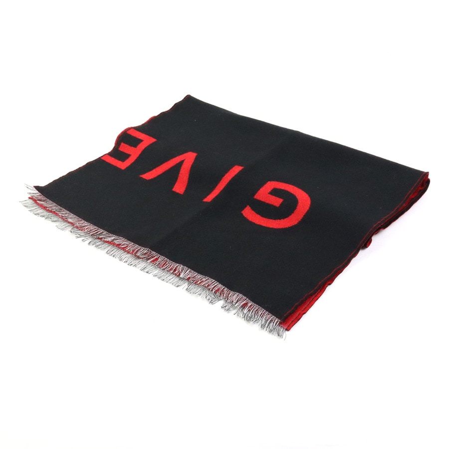 ジバンシィ GIVENCHY マフラー ウール/シルク ブラック×レッド ユニ