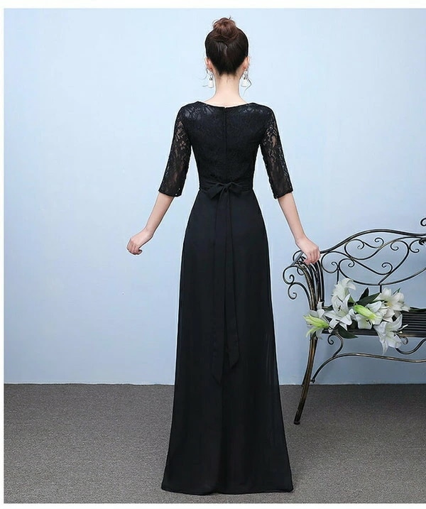 新品入荷 ドレス 大人 ピアノ 発表会 演奏会用ドレス ロングドレス 演奏会 イブニングドレス 結婚式 母親 ピアノ発表会 中学生 パーティードレス 発表会ドレス 赤 袖付き 黒 高校生 演奏会ドレス_3
