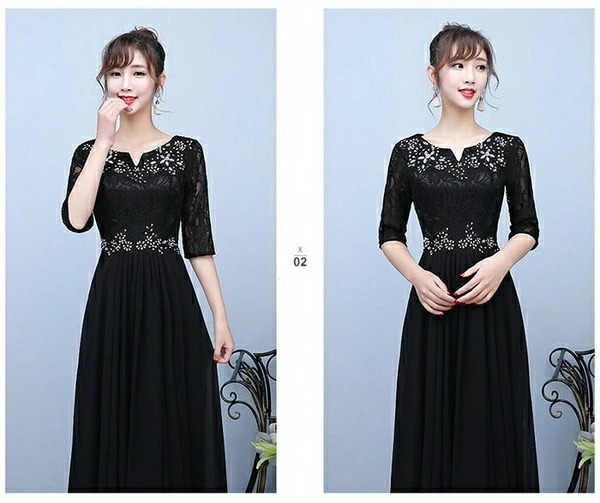 新品入荷 ドレス 大人 ピアノ 発表会 演奏会用ドレス ロングドレス 演奏会 イブニングドレス 結婚式 母親 ピアノ発表会 中学生 パーティードレス 発表会ドレス 赤 袖付き 黒 高校生 演奏会ドレス_4